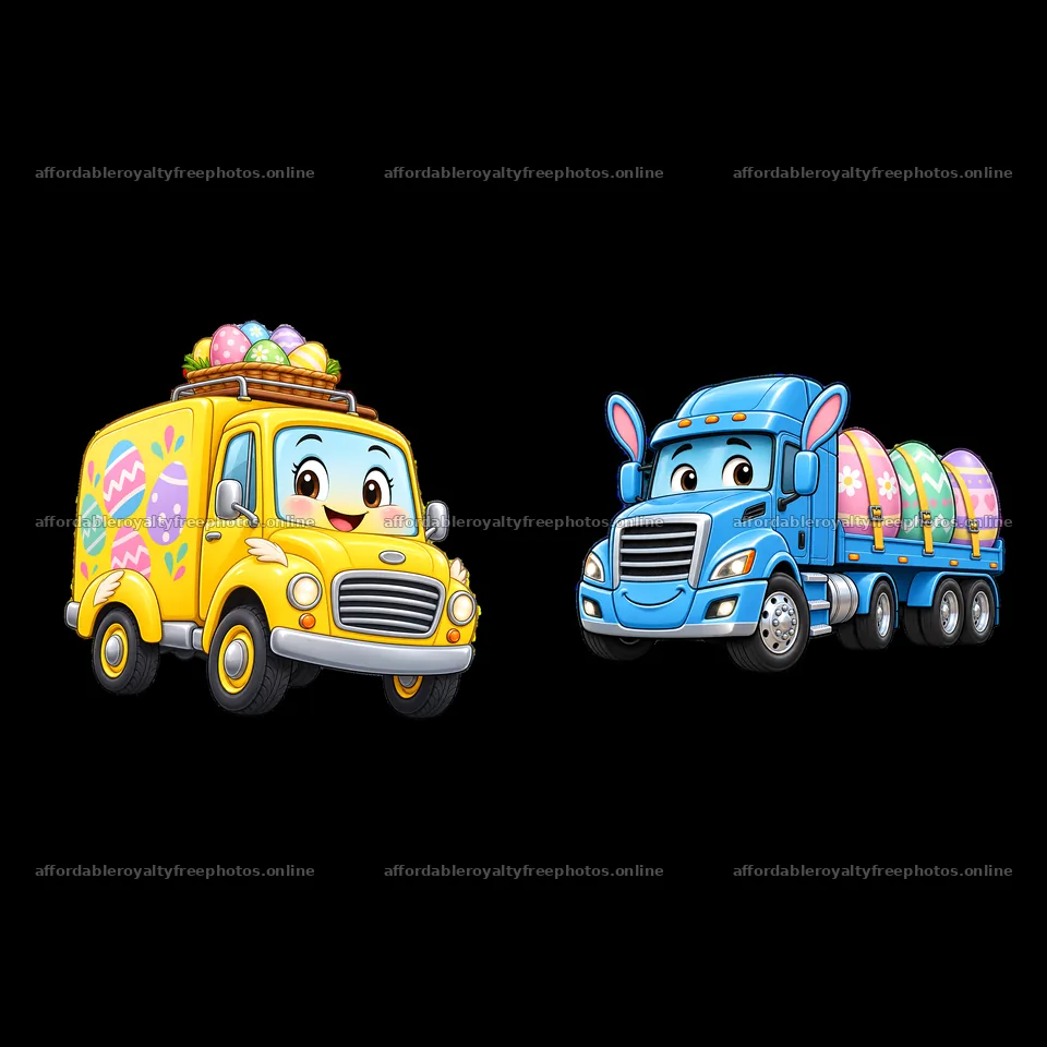 Easter themed trucks carrying colorful eggs and – royalty-free photos 7746x7746
