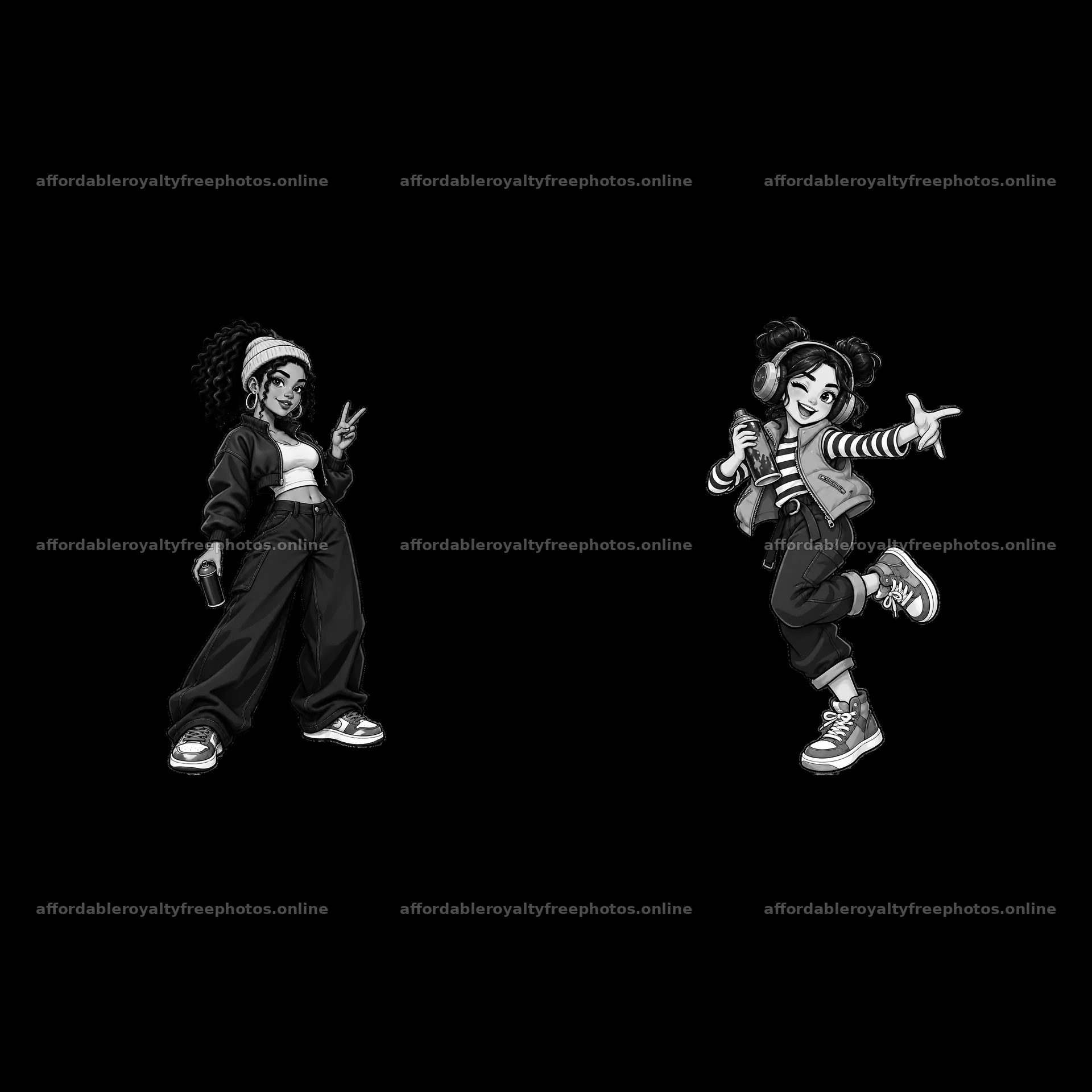 Cool graffiti sprayer characters posing with spray cans – royalty-free photos 7746x7746