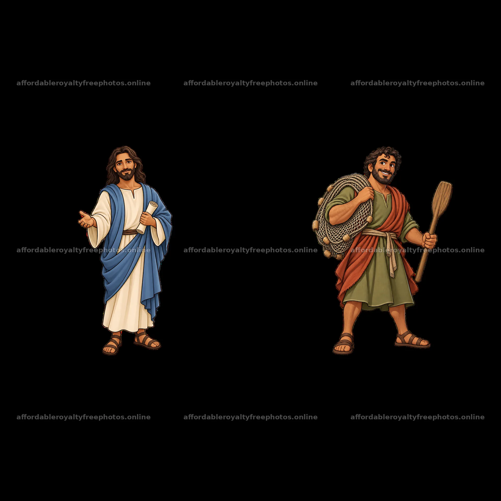 Jesus teaching and fisherman character with net and – royalty-free photos 7746x7746
