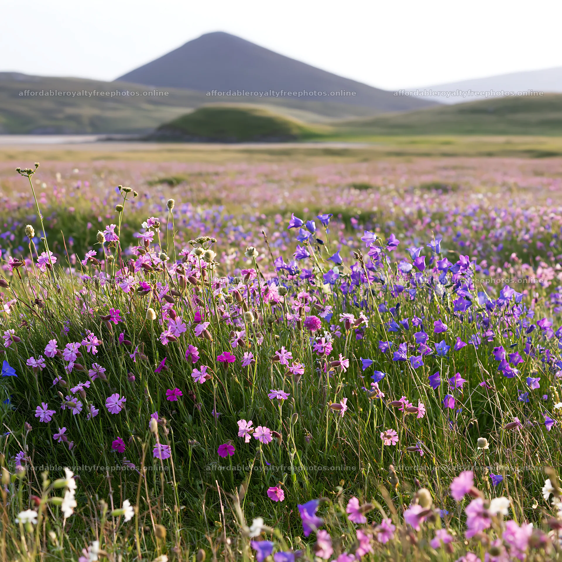 Campion bellflower meadow with mountains in the – royalty-free photos 7938x7938