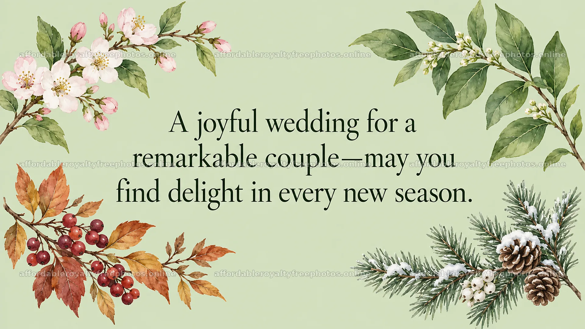 Wedding Greeting with Seasonal Botanical Corners – royalty-free photos 10324x5812