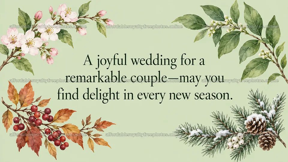 Wedding Greeting with Seasonal Botanical Corners – royalty-free photos 10324x5812
