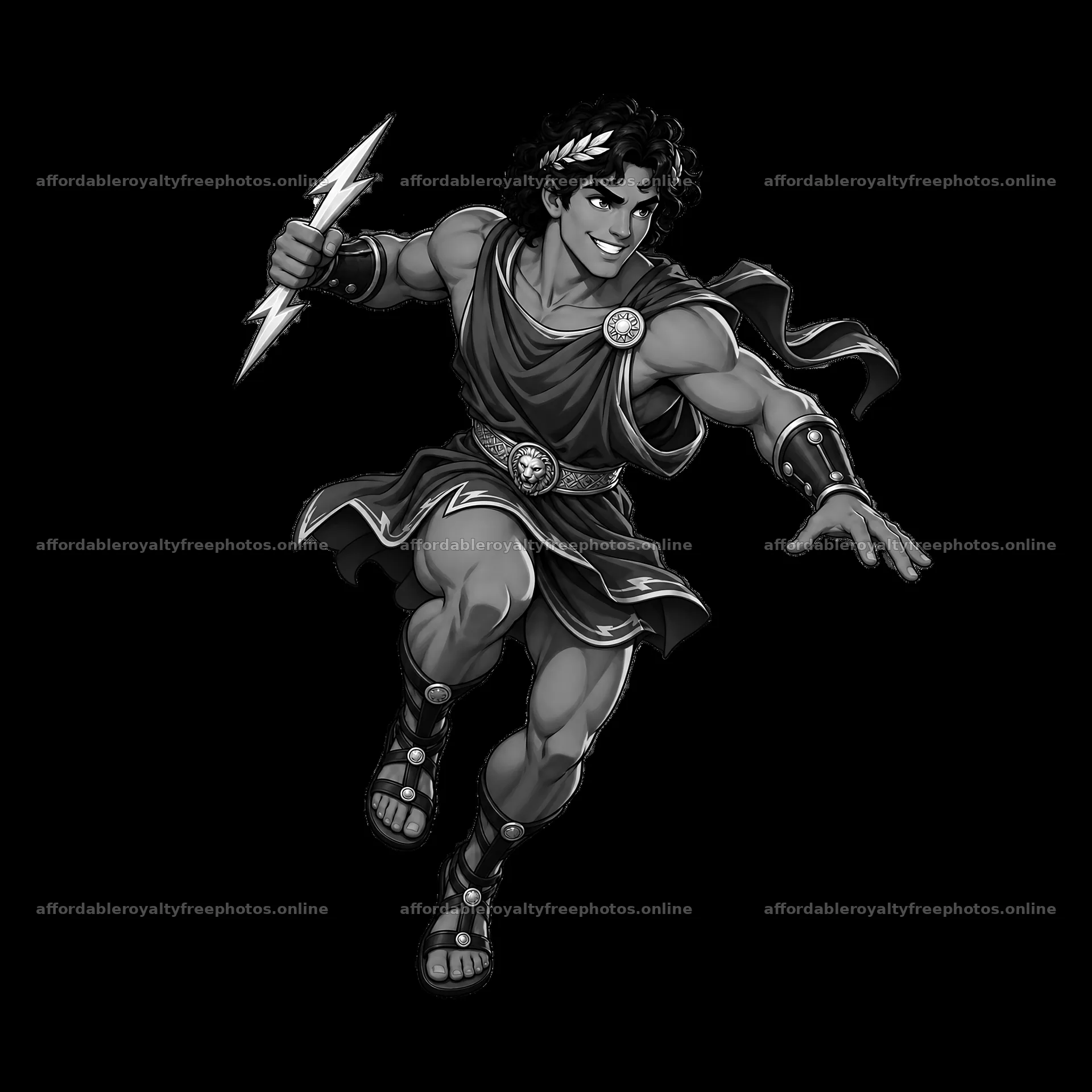 Zeus holding a lightning bolt in a dynamic running – royalty-free photos 7746x7746