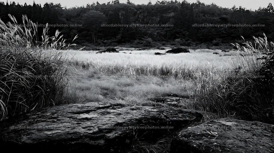 Rewilded Akita silver grass meadow stones – royalty-free photos 10608x5938