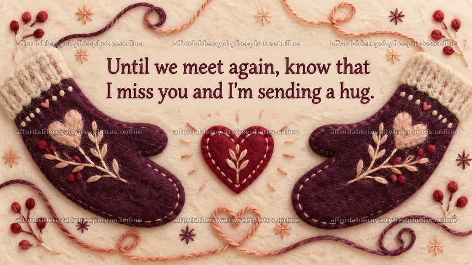 Cozy Knitted I Miss You Greeting with Stitched Hearts – royalty-free photos 10324x5812