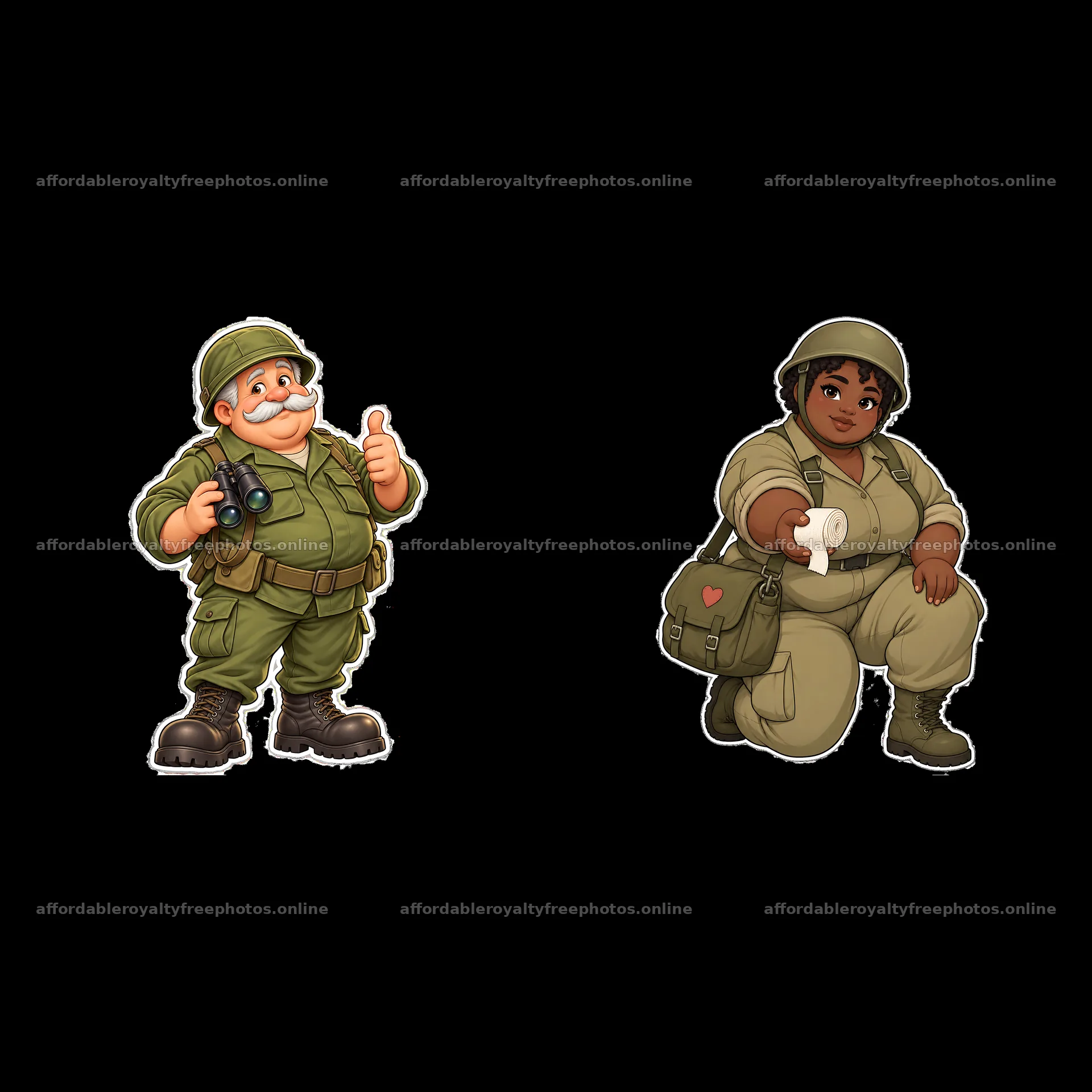 Cute ultra-chubby soldier stickers with accessories in – royalty-free photos 7746x7746