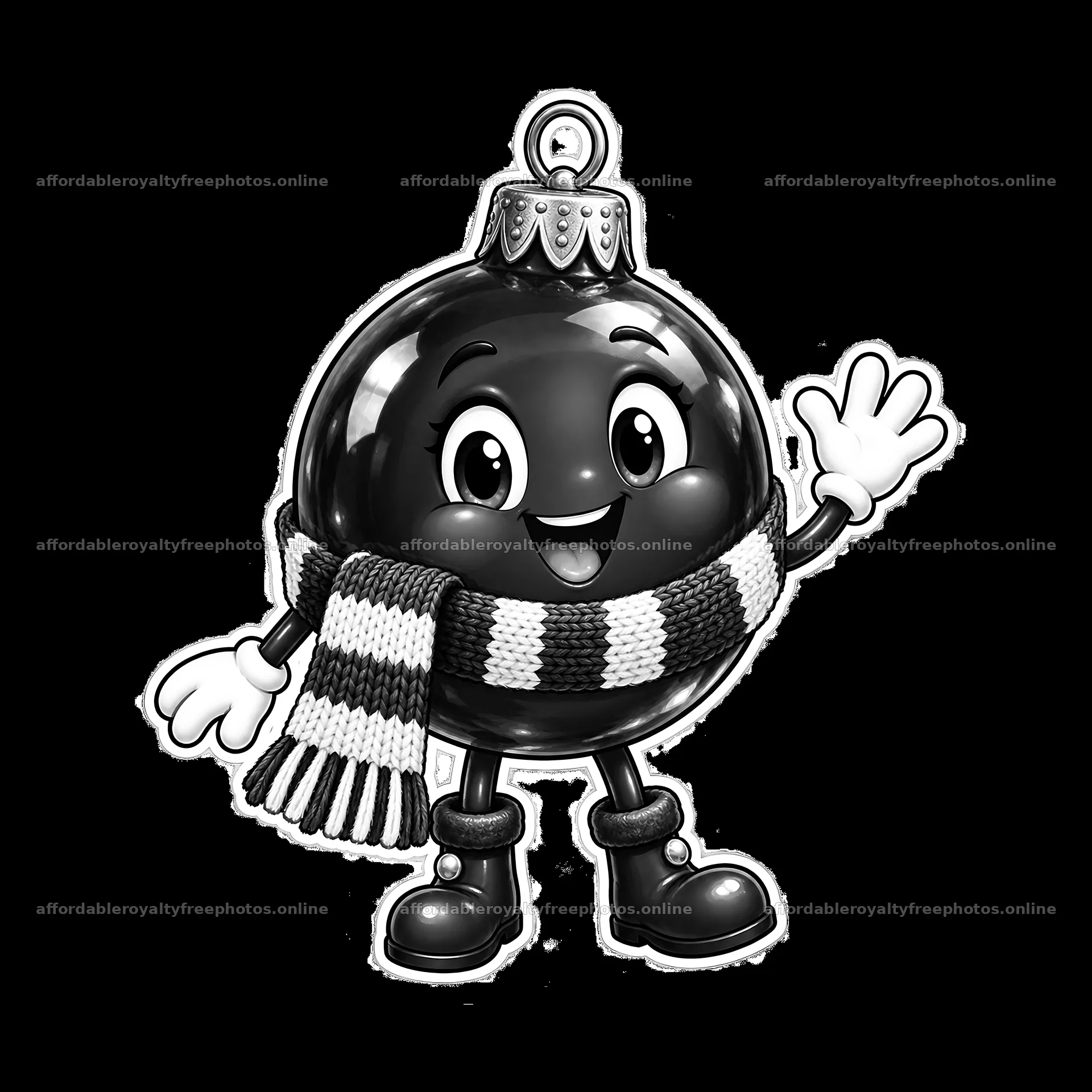 Christmas ornament character wearing a scarf and waving – royalty-free photos 7746x7746