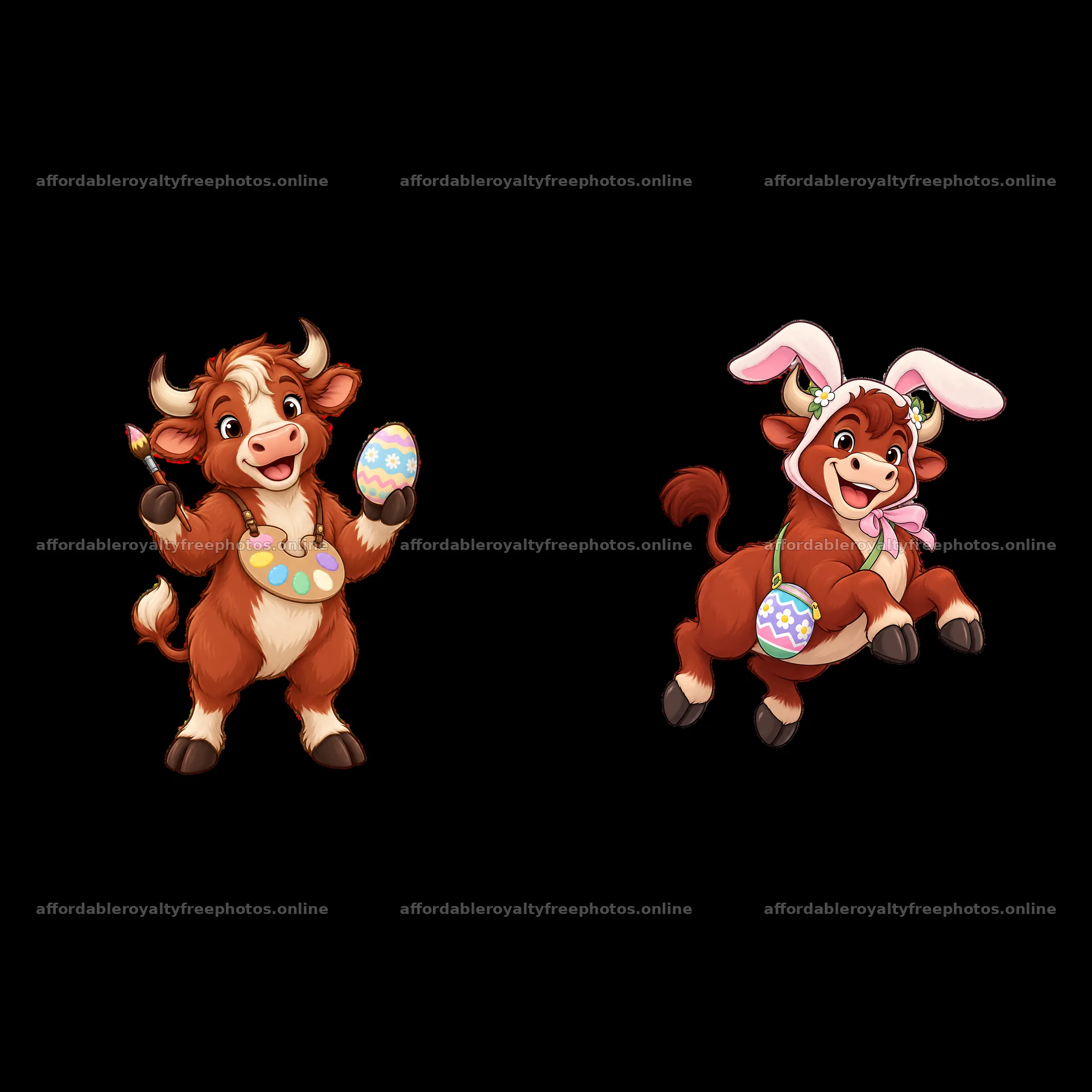 Easter oxes with decorated eggs and festive accessories – royalty-free photos 7746x7746