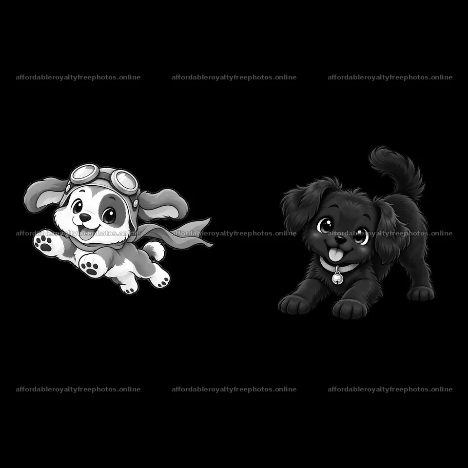 Two cute dogs playing together in cartoon style – royalty-free photos 7746x7746