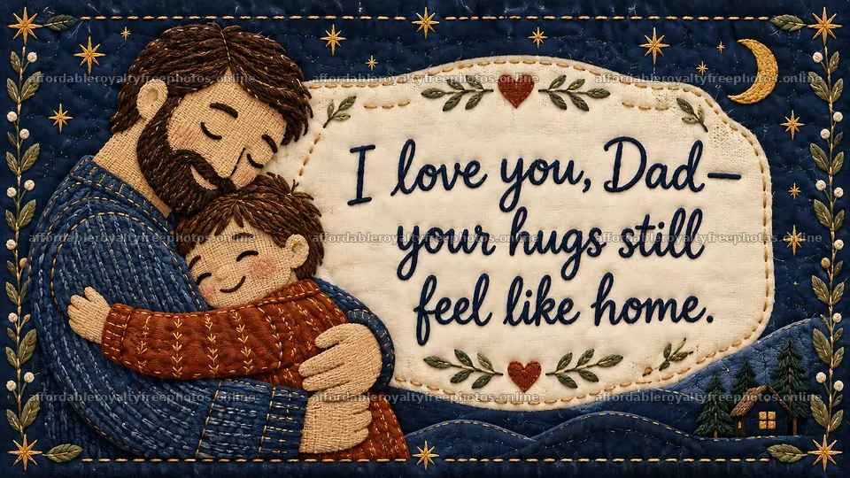 Father and child embrace with heartfelt message – royalty-free photos 10324x5812