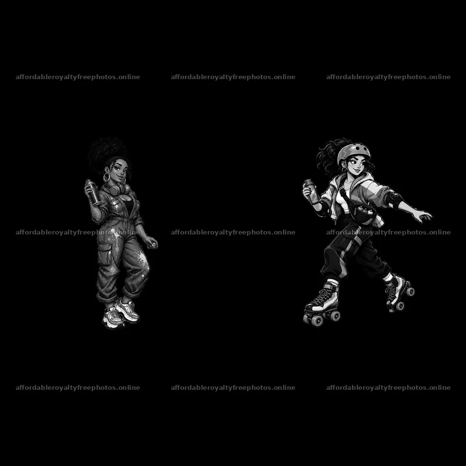 Graffiti sprayer characters with roller skates and spray – royalty-free photos 7746x7746