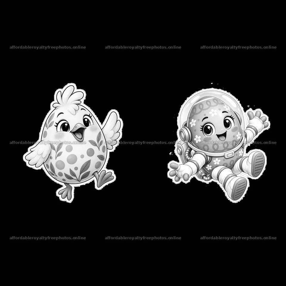 Colorful Easter egg and cheerful chick with space suit – royalty-free photos 7746x7746