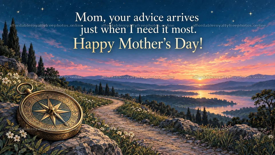 Mother's Day Greeting with Compass and Sunset – royalty-free photos 10324x5812