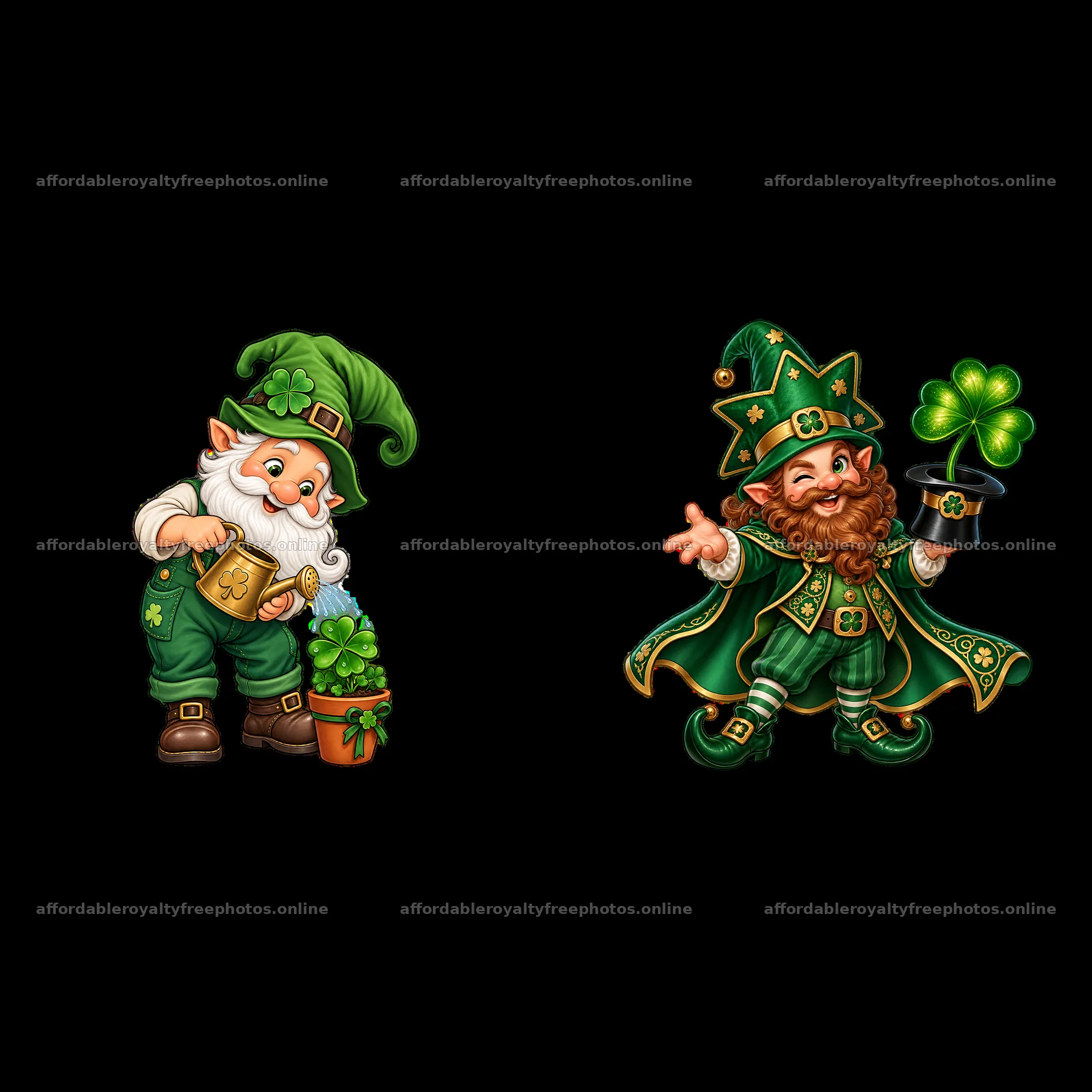 St. Patrick's Day gnome with shamrocks and a pot of gold – royalty-free photos 7746x7746