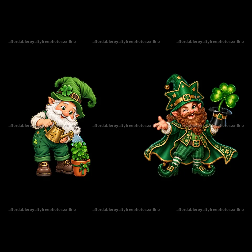 St. Patrick's Day gnome with shamrocks and a pot of gold – royalty-free photos 7746x7746