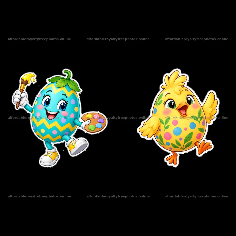 Colorful Easter egg with chick and painter holding – royalty-free photos 7746x7746