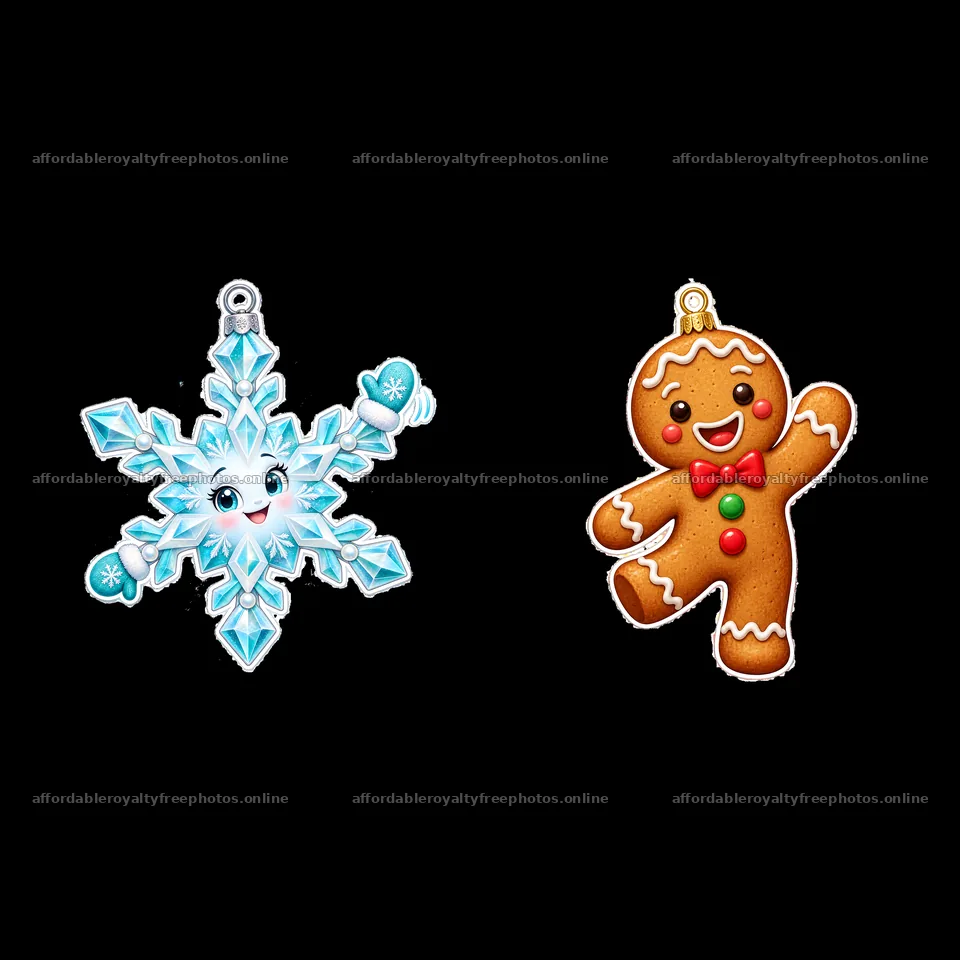 Christmas ornaments featuring a snowflake and a gingerbread man – royalty-free photos 7746x7746