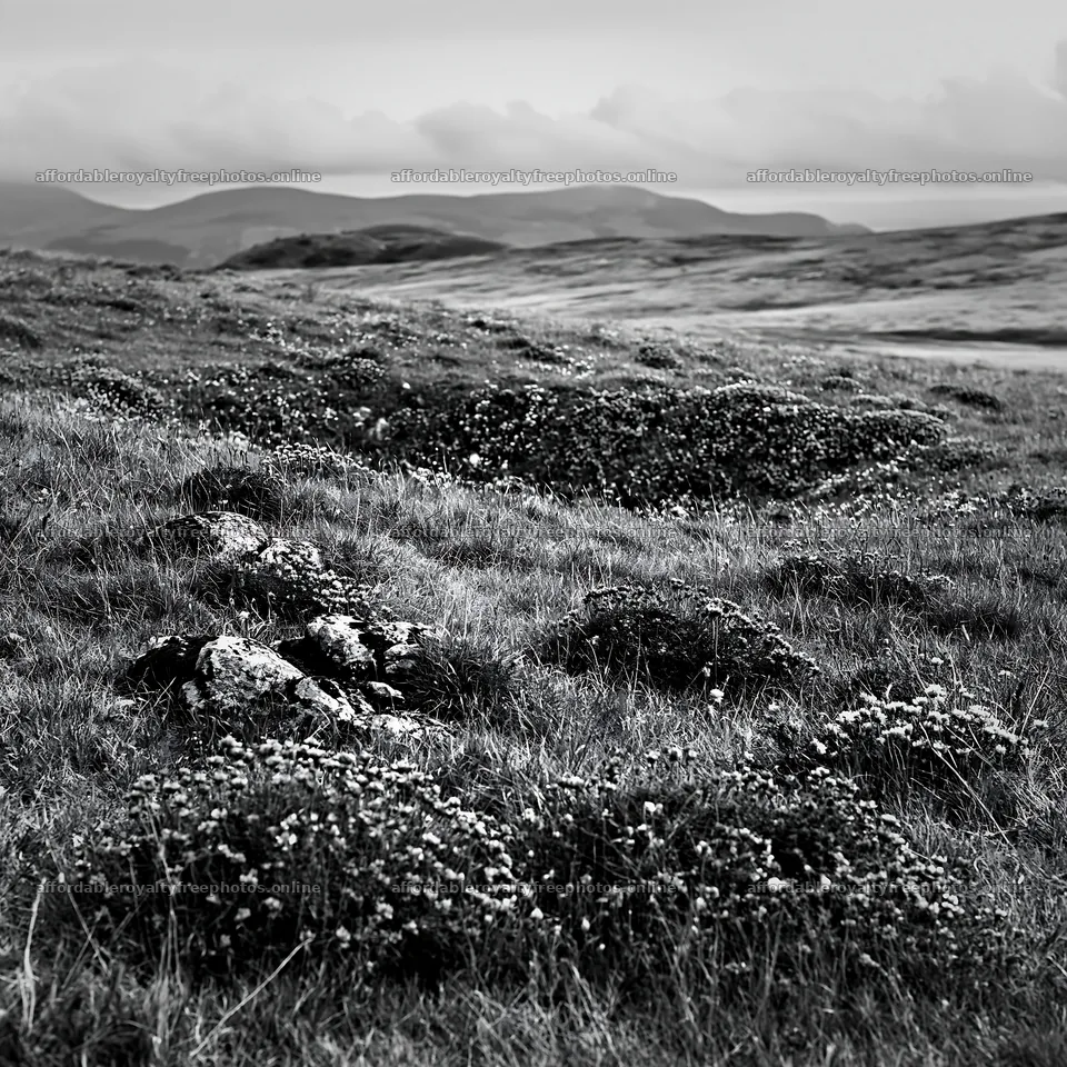 Cloudy rockrose meadow in black and white – royalty-free photos 7938x7938