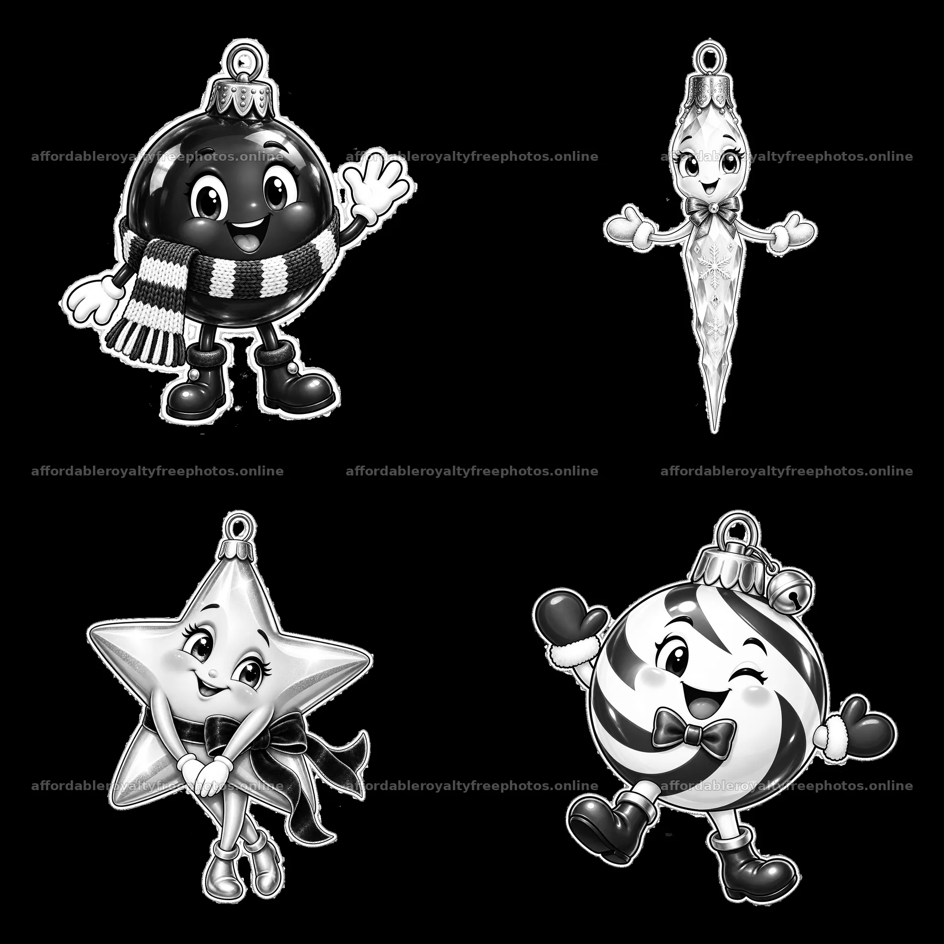 Christmas ornaments featuring cartoon characters in – royalty-free photos 7746x7746