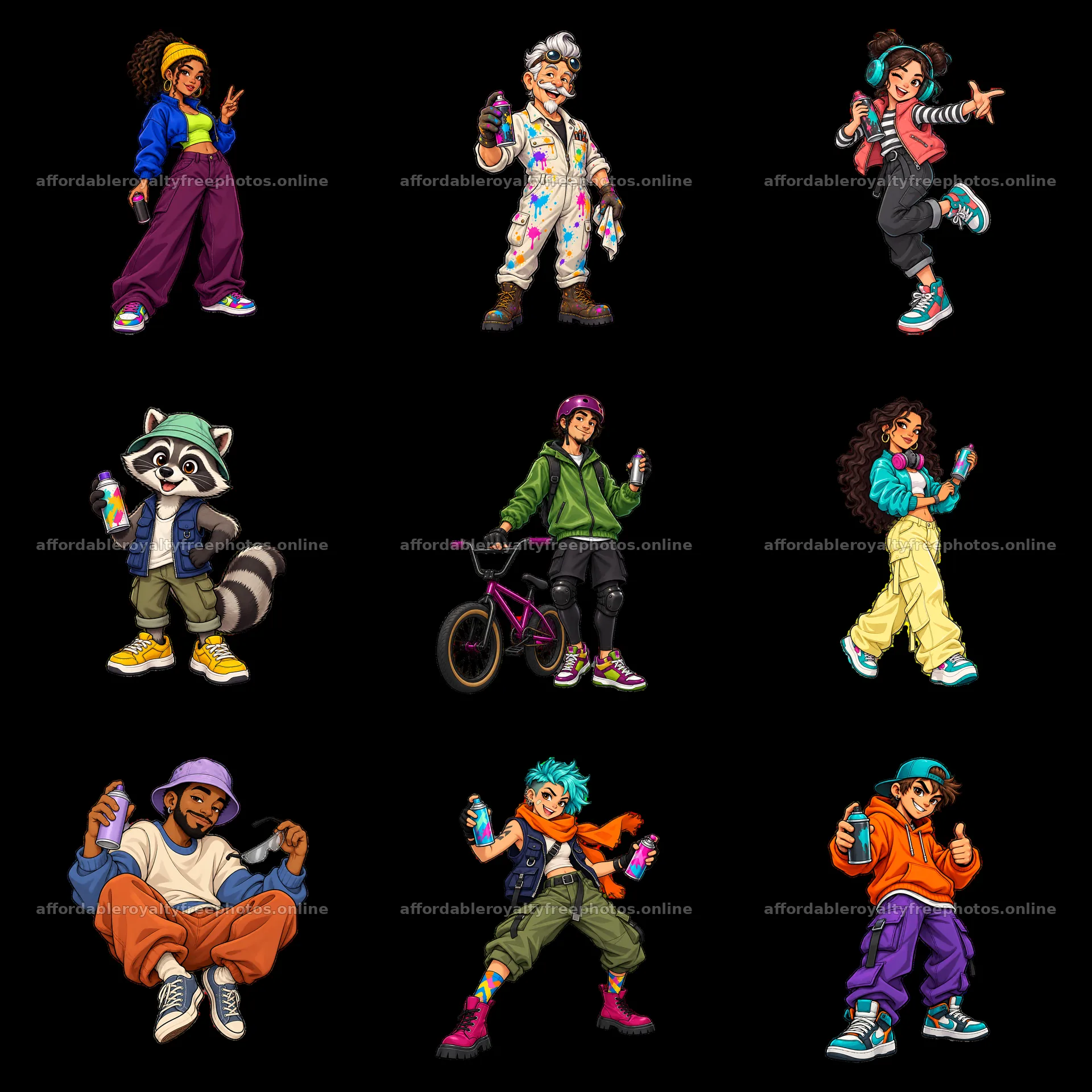 Cool graffiti sprayers showcasing diverse styles and – royalty-free photos 7746x7746