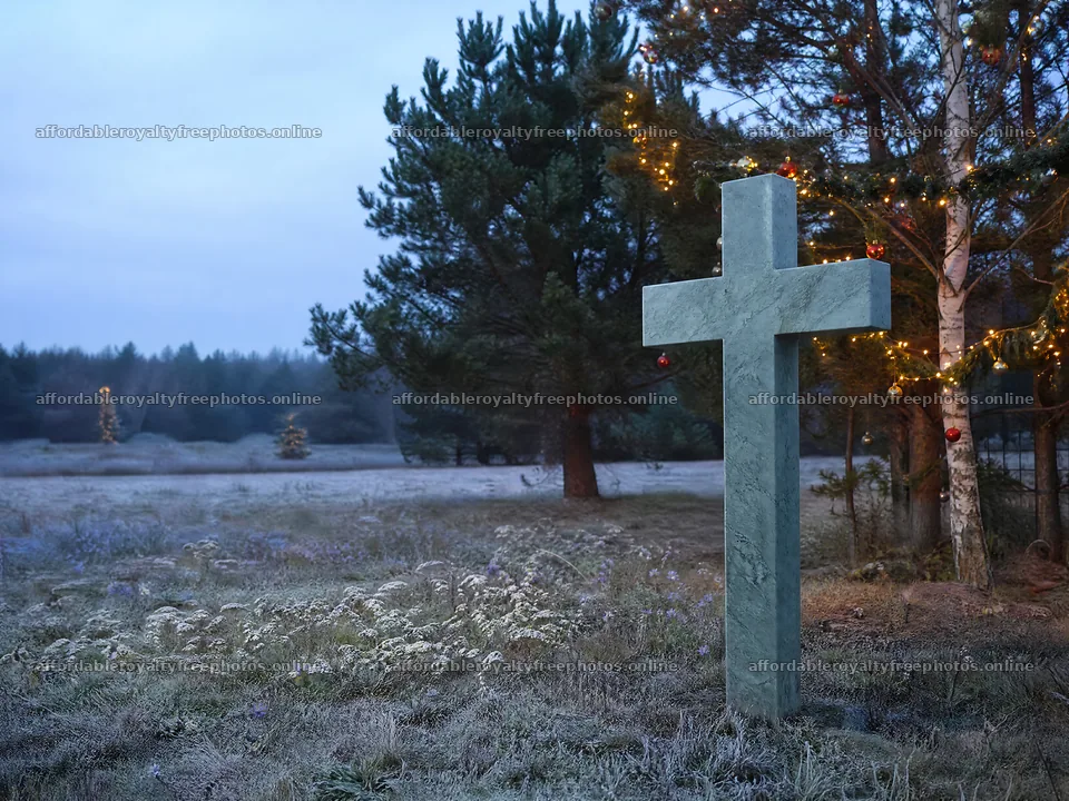 Marble Christian cross in a quiet meadow during winter – royalty-free photos 9166x6874