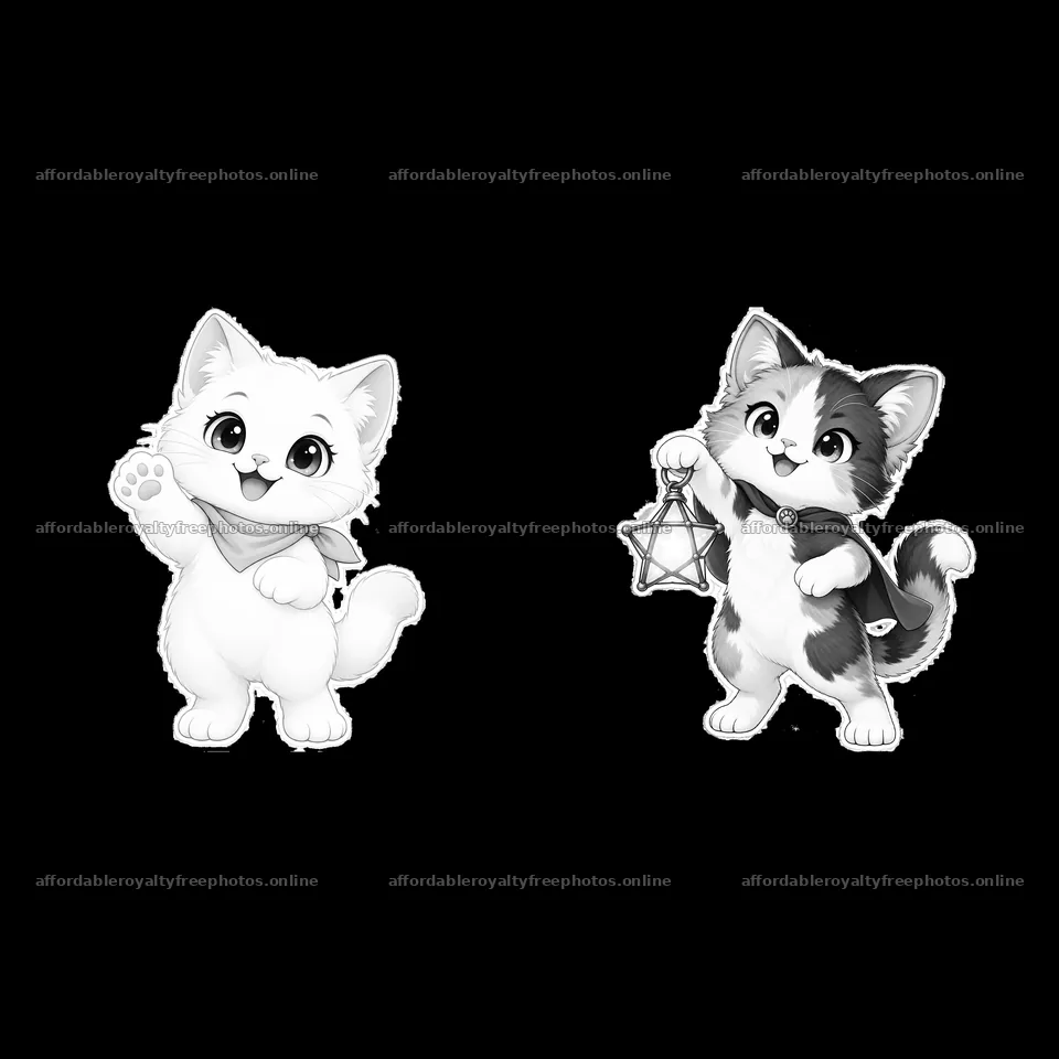 Kawaii cat duo waving and holding a lantern in a cute – royalty-free photos 7746x7746
