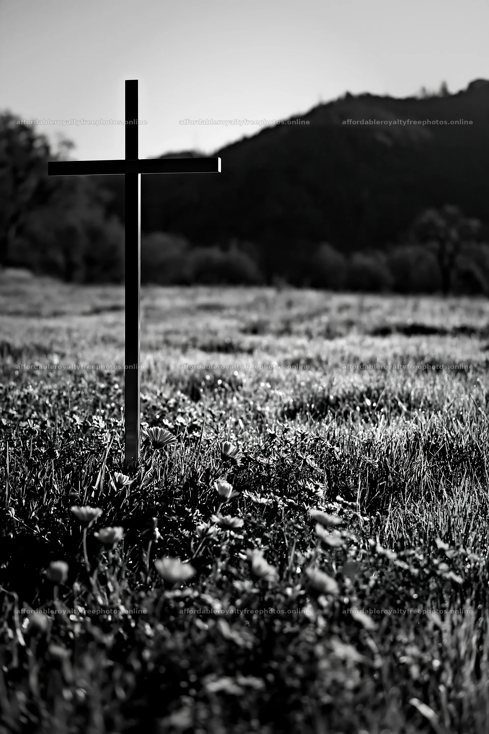 Simple Christian cross in meadow with grass and flowers – royalty-free photos 6480x9722
