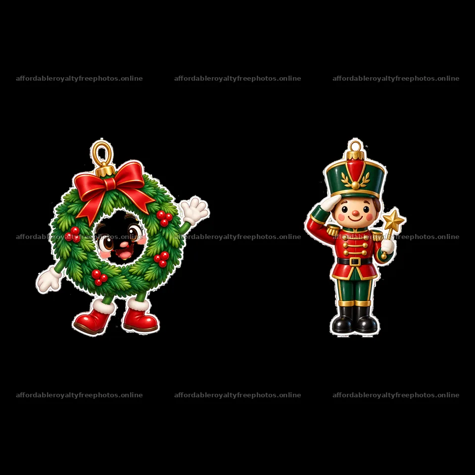 Christmas ornament stickers with a wreath and a nutcracker – royalty-free photos 7746x7746