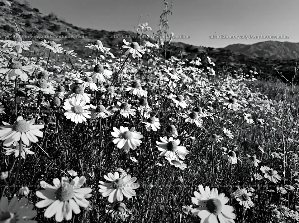 Chamomile meadow with flowers and mountains in the – royalty-free photos 9174x6866