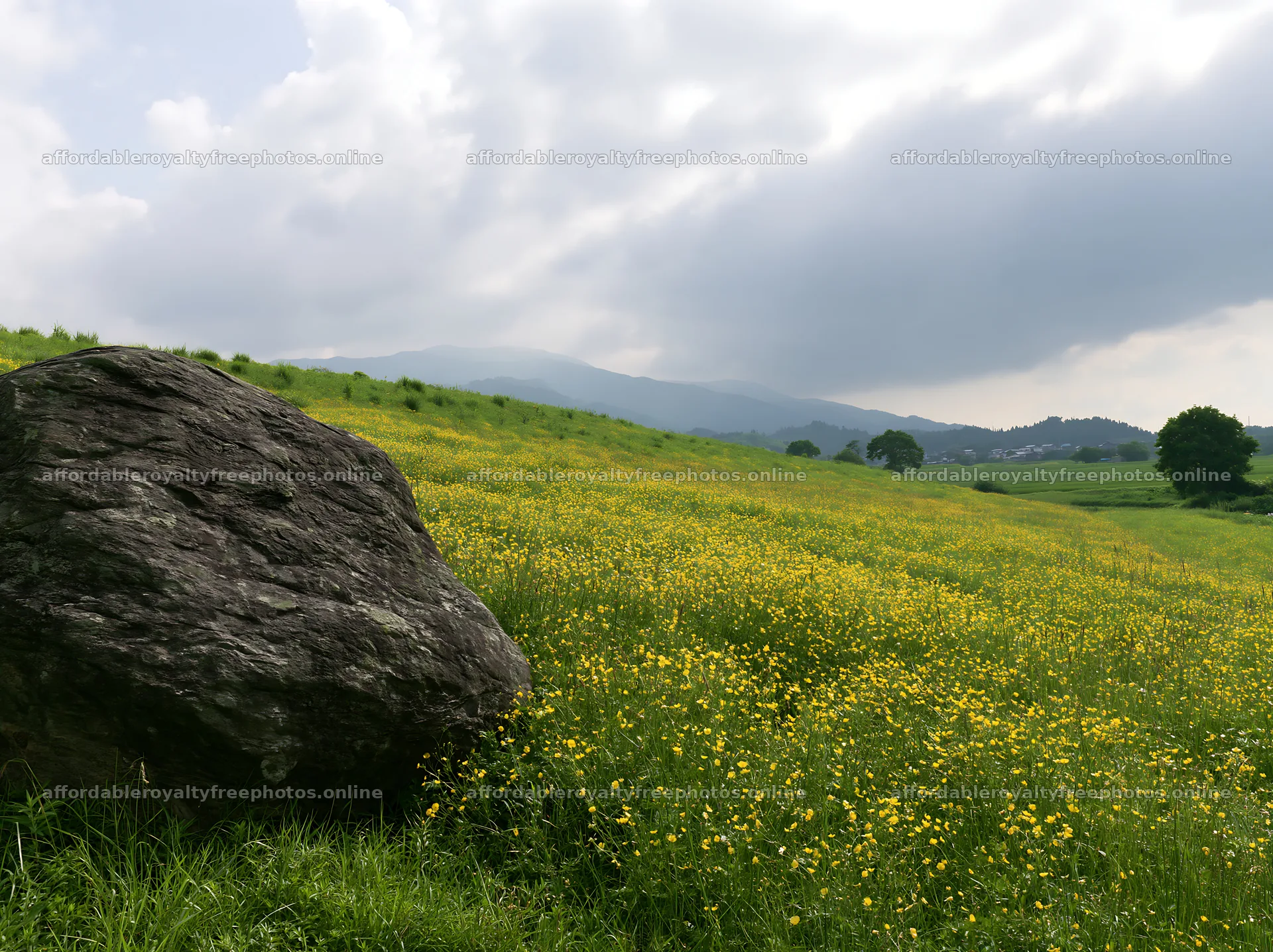 Meadow with boulder in Aomori under cloudy sky – royalty-free photos 9174x6866