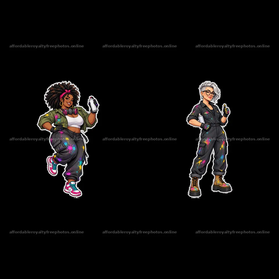 Graffiti sprayers with spray cans in urban outfits – royalty-free photos 7746x7746