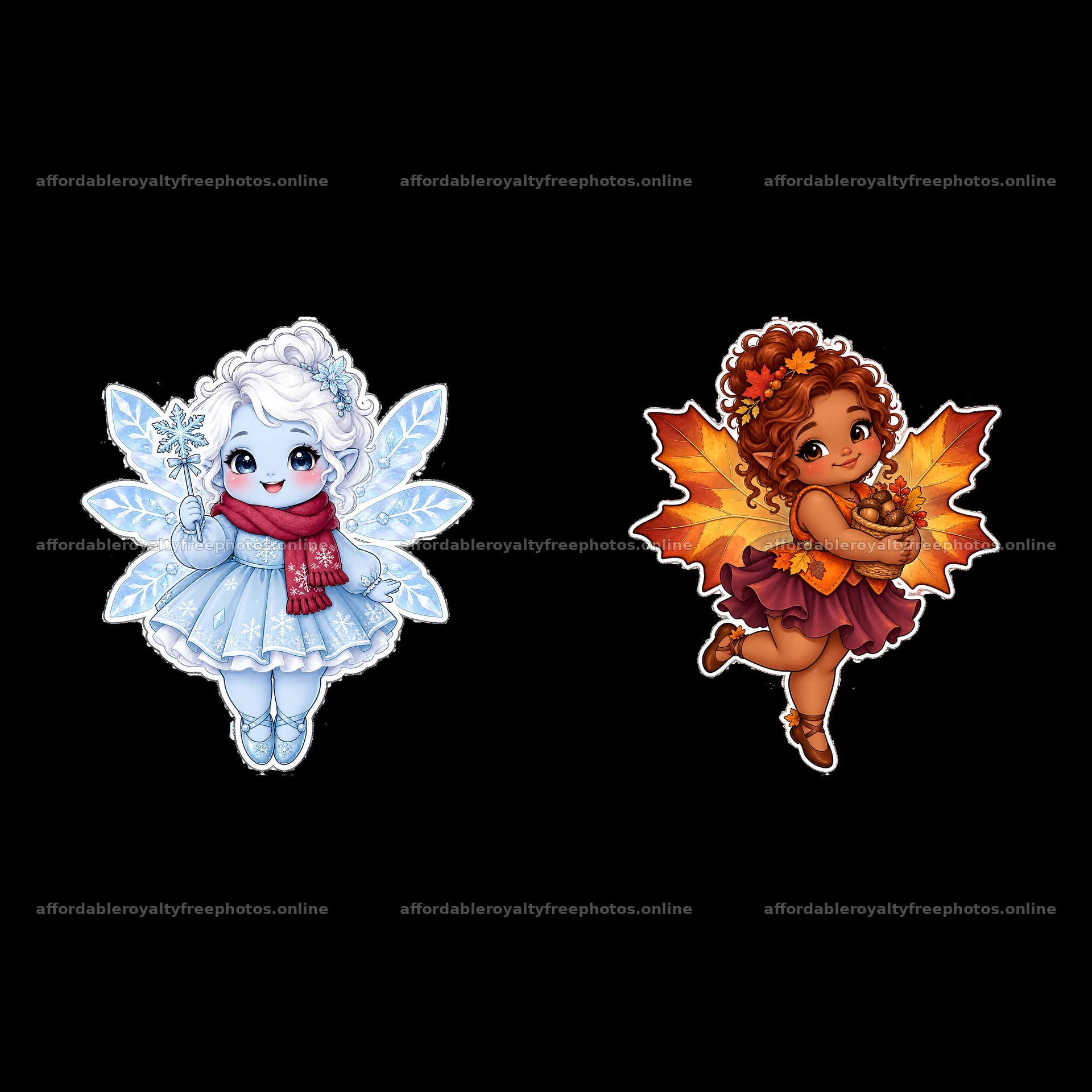 Chubby fairy stickers with winter and autumn themes – royalty-free photos 7746x7746