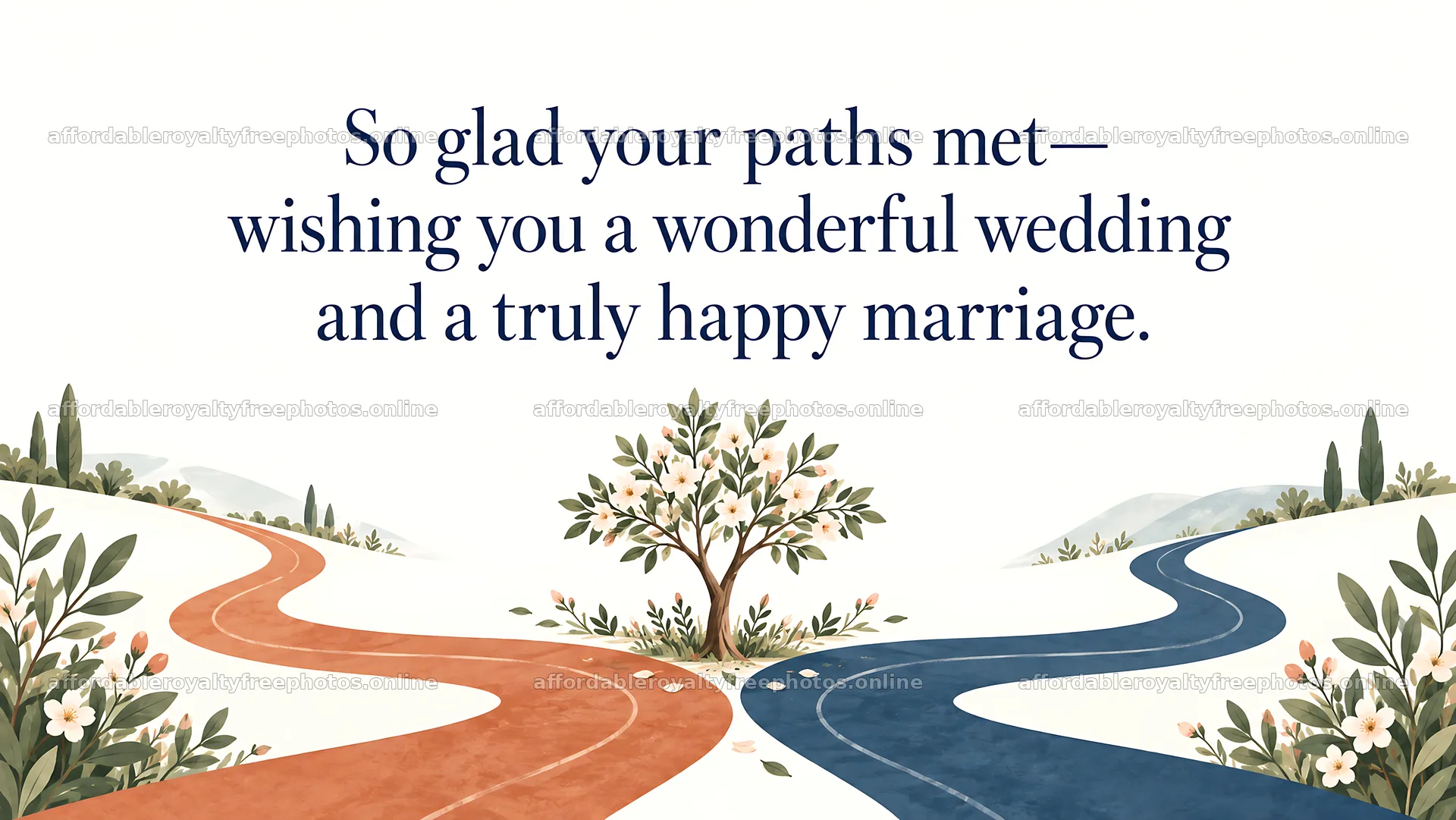 Wedding Greeting with Paths Meeting at a Flowering Tree – royalty-free photos 10324x5812