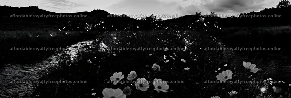 Christmas lights at dusk beside stream in meadow – royalty-free photos 13690x4602