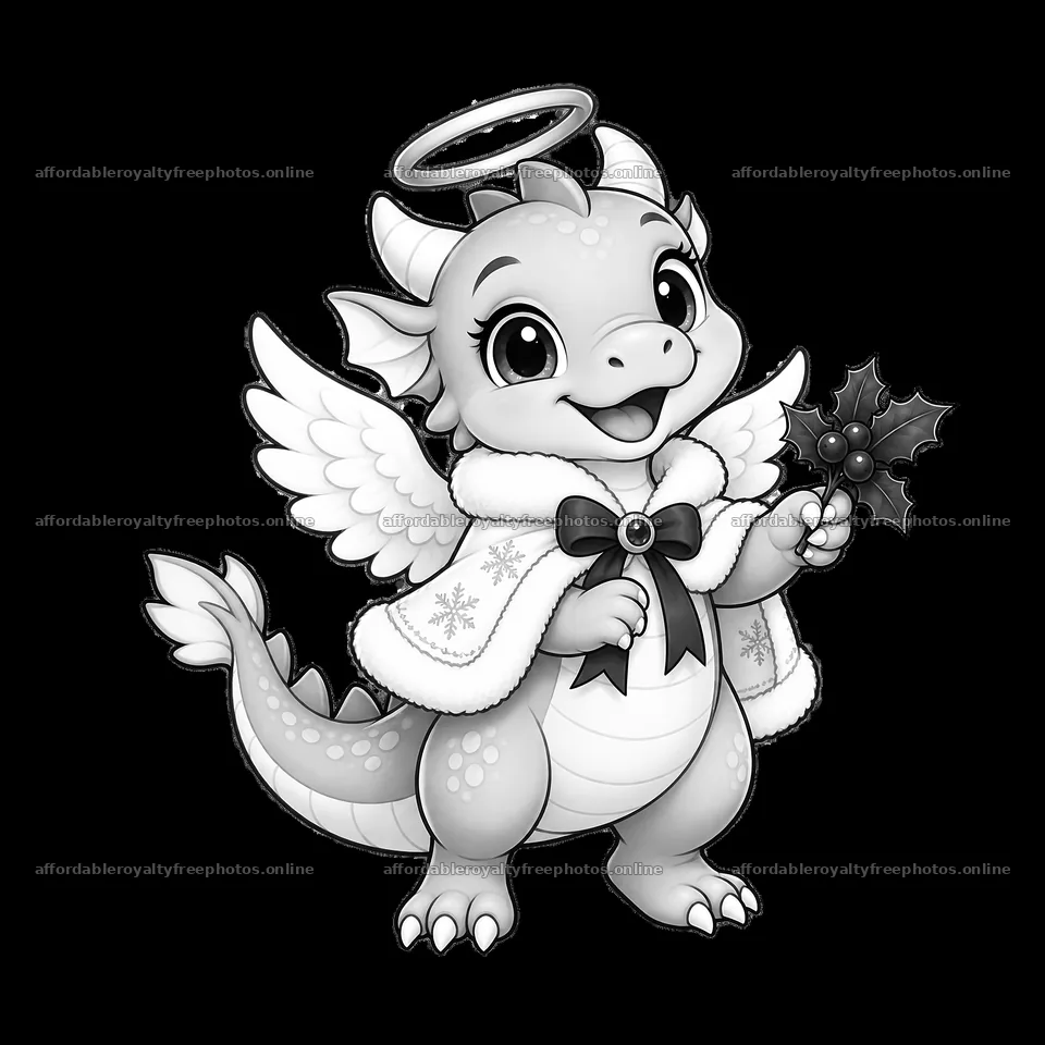 Christmas angel dragon with wings and holly branch – royalty-free photos 7746x7746