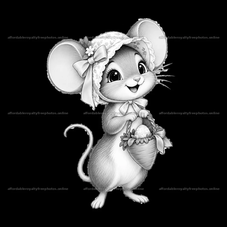 Mouse holding Easter basket on a meadow – royalty-free photos 7746x7746