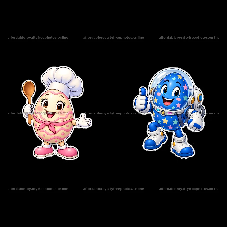 Easter egg chef character with spoon and egg astronaut – royalty-free photos 7746x7746