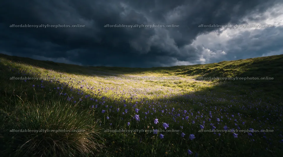 Campion bellflower meadow under a cloudy sky – royalty-free photos 10648x5916