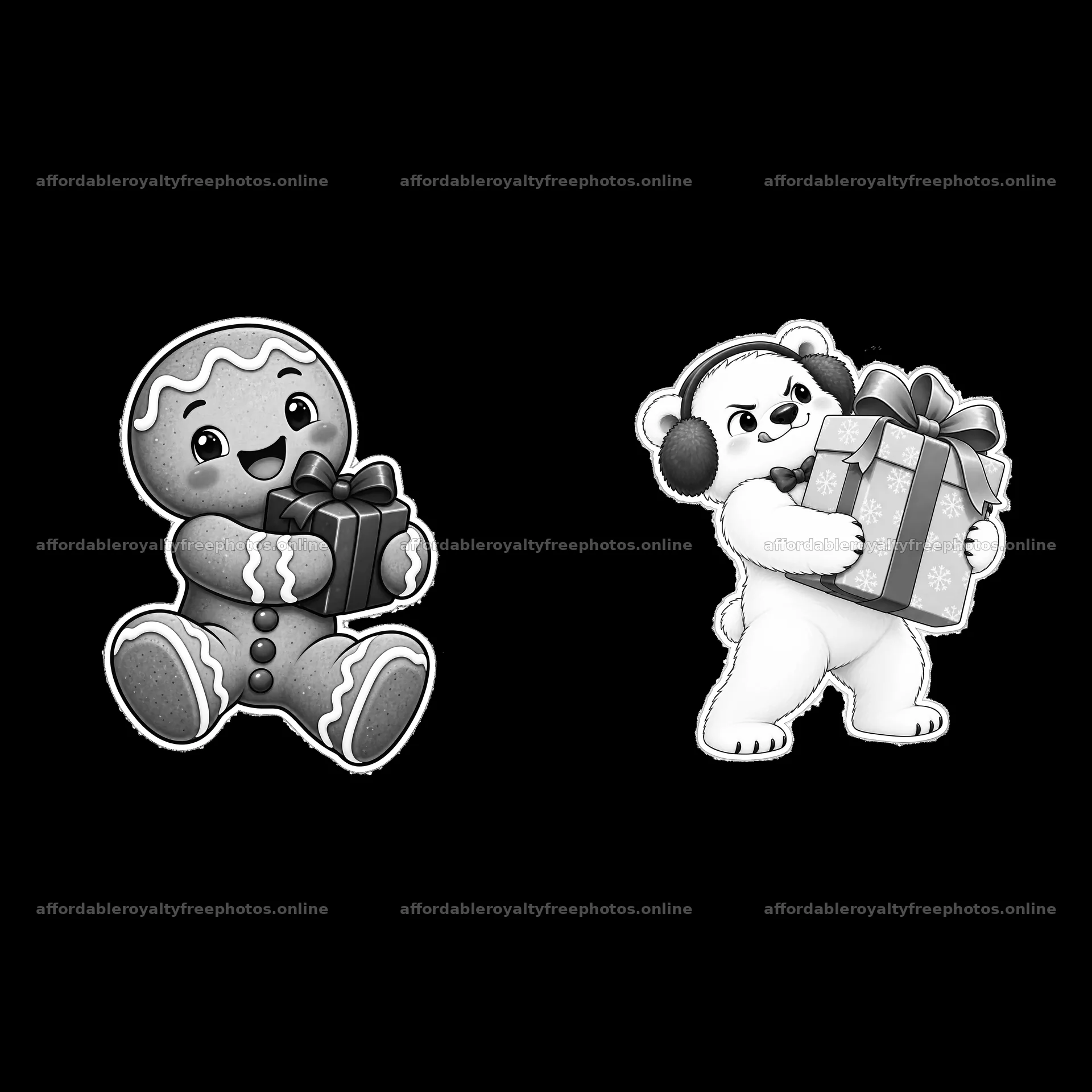 Gingerbread man and polar bear cartoon with Christmas – royalty-free photos 7746x7746