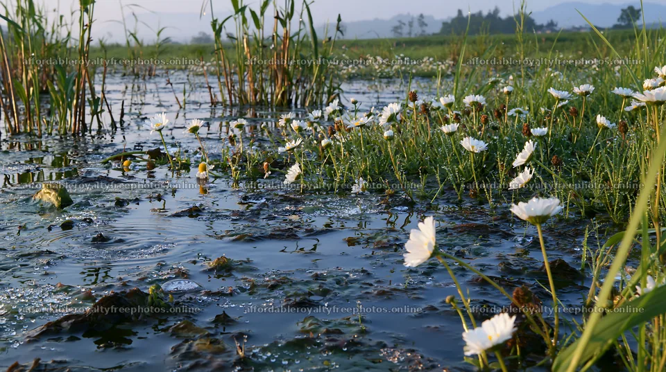Niigata floodplain restoration meadow dew foreground – royalty-free photos 10608x5938