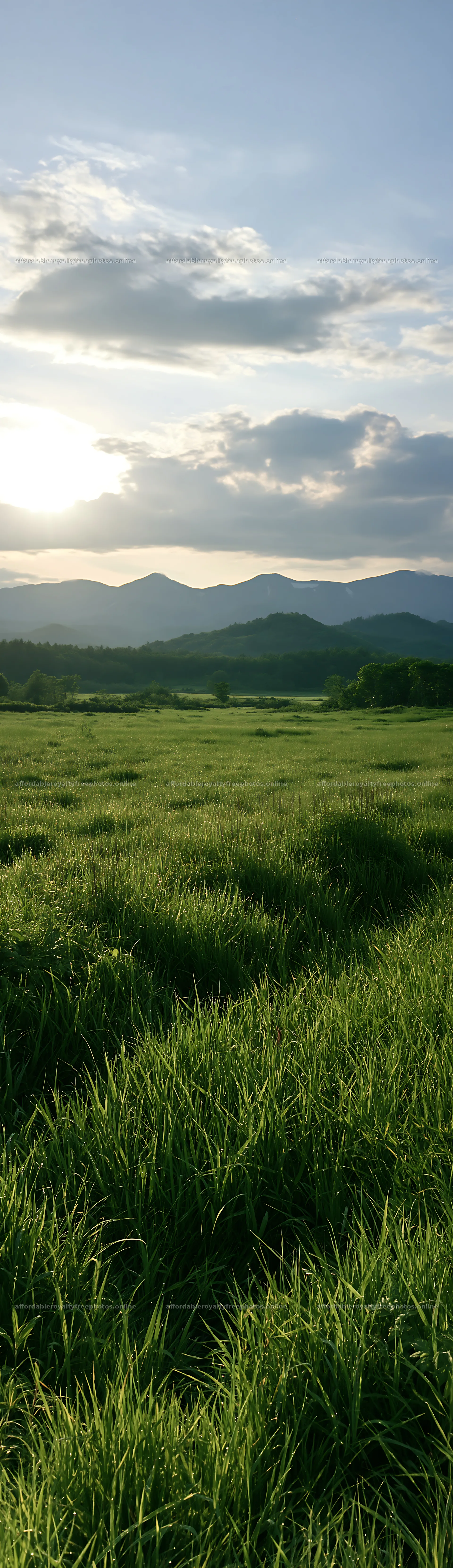 Expansive Hokkaido restoration meadow with dewdrops – royalty-free photos 4268x14762