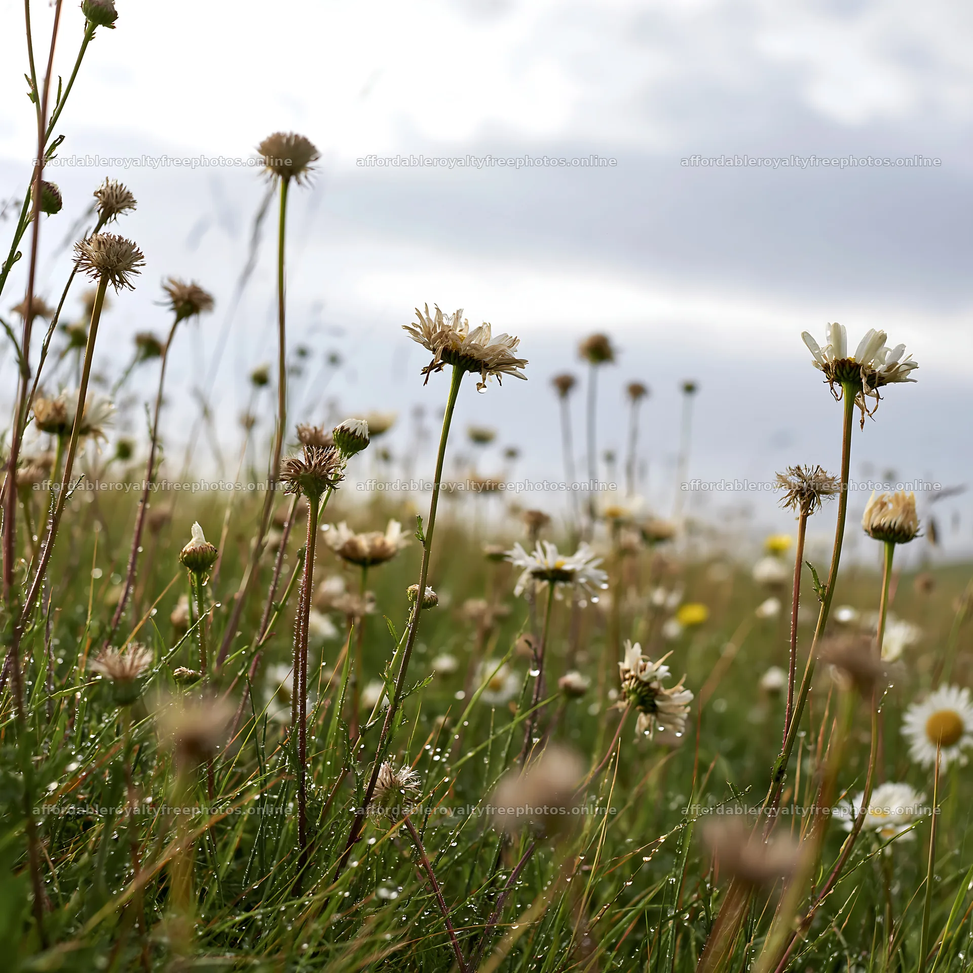Seedheads and flowers in a meadow under cloudy sky – royalty-free photos 7938x7938