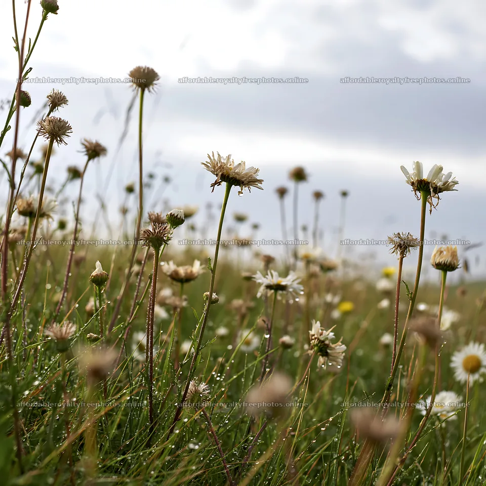 Seedheads and flowers in a meadow under cloudy sky – royalty-free photos 7938x7938