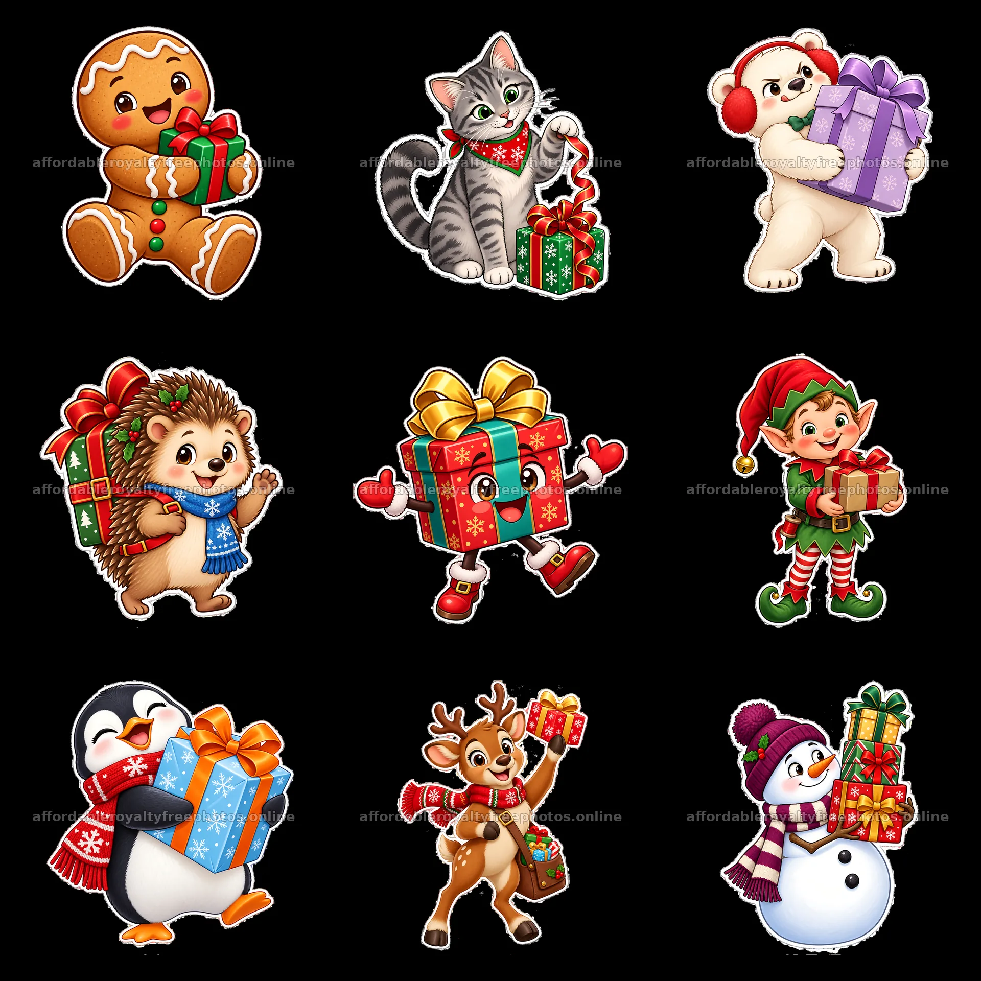 Cute animals and characters holding Christmas presents – royalty-free photos 7746x7746