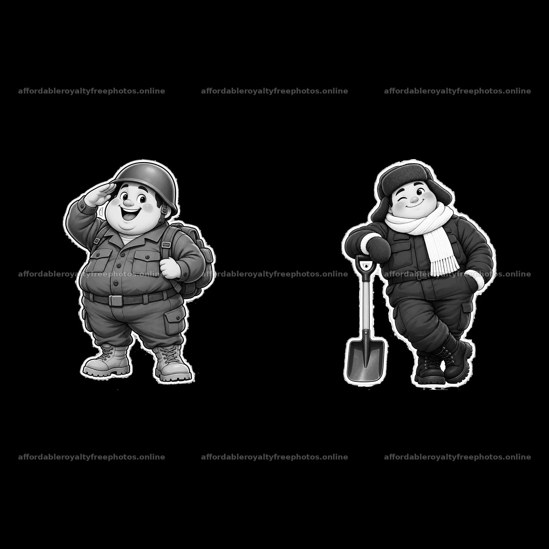 Cute ultra-chubby soldiers in uniform with different – royalty-free photos 7746x7746