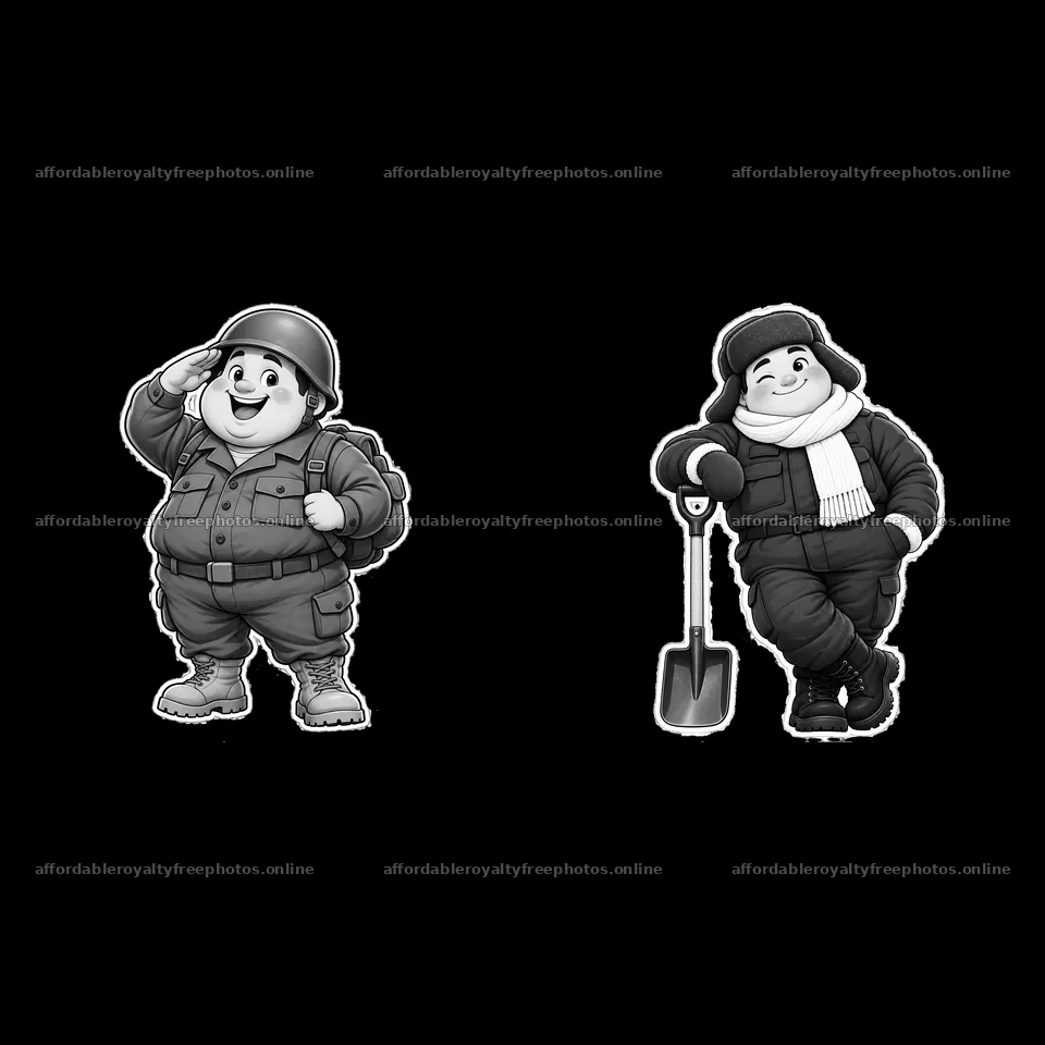 Cute ultra-chubby soldiers in uniform with different – royalty-free photos 7746x7746