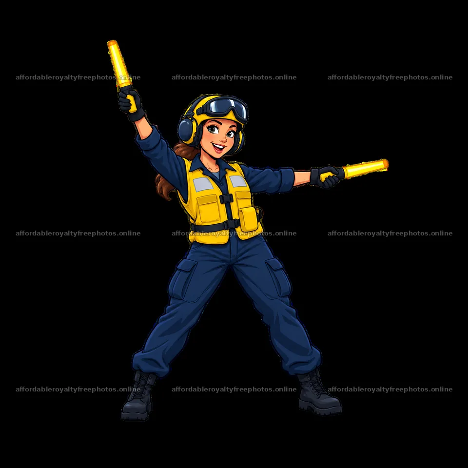 Cartoon aircraft carrier crew member directing with – royalty-free photos 7746x7746