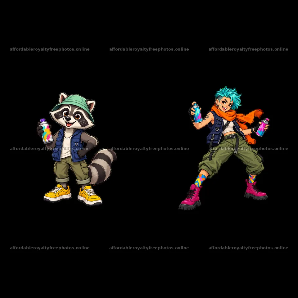 Cool graffiti sprayer characters in urban street style – royalty-free photos 7746x7746
