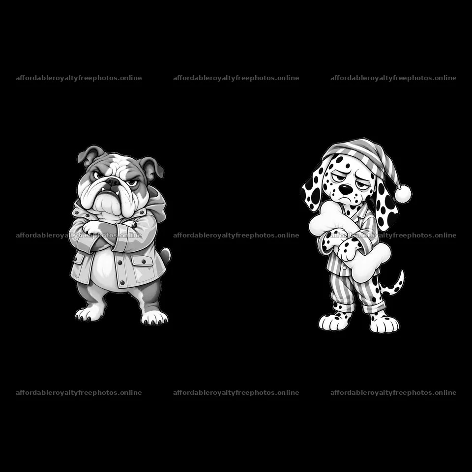 Grumpy dog characters with accessories in – royalty-free photos 7746x7746