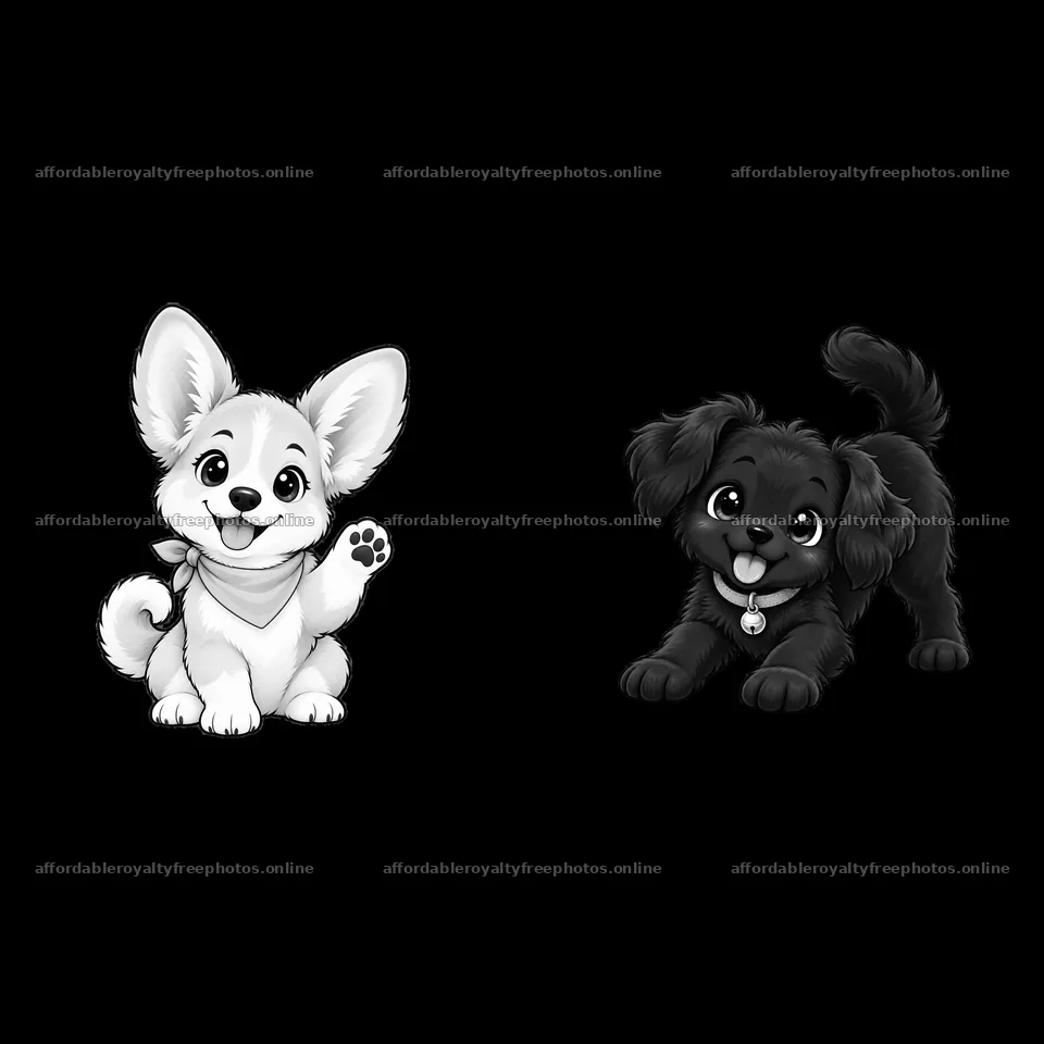 Cute dog duo with a waving corgi and a playful black – royalty-free photos 7746x7746